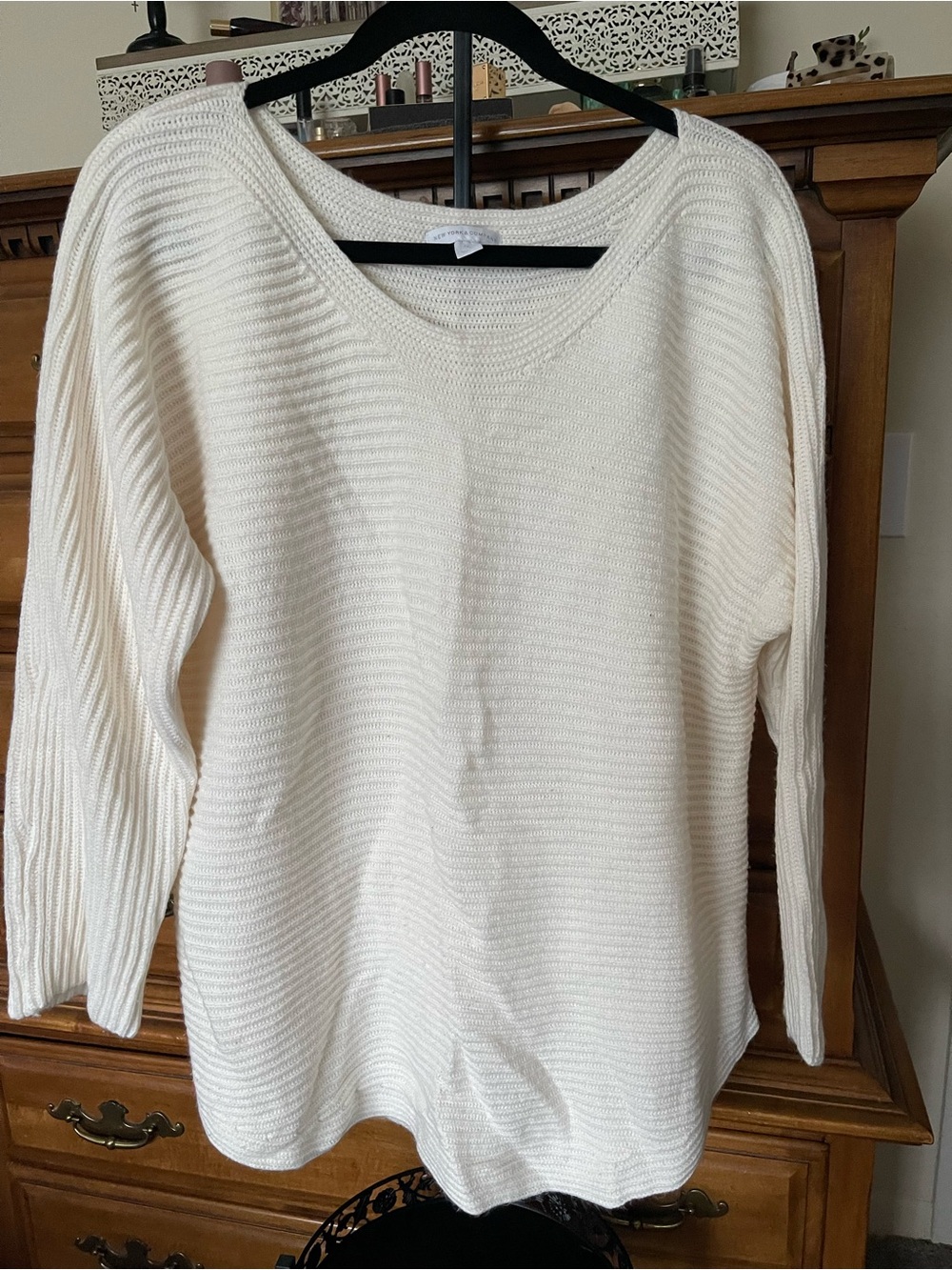 New York & Company Cream Scoop-Neck Knit Sweater
